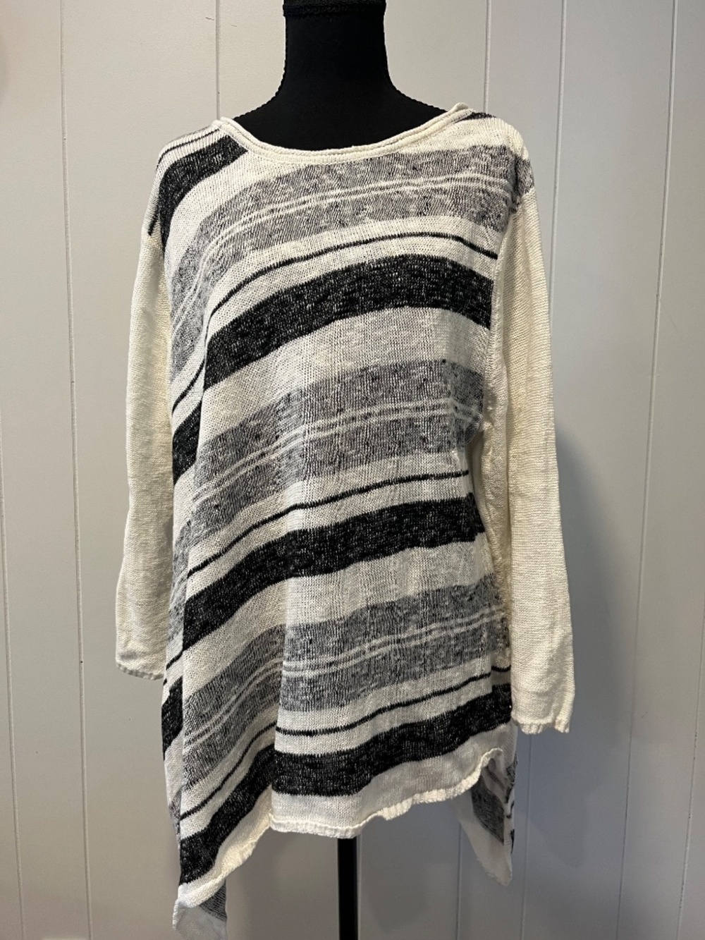 Habitat Striped Asymmetrical Hem Lightweight Pullover Sweater Earthy Casual